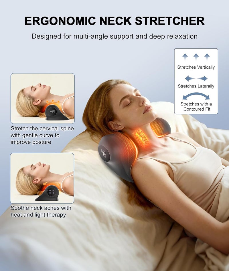 Ringo Ringco Neck Massager with Heat, Red Light & Vibration Adjustable, Heated Neck Stretcher with 3 Modes, Rechargeable Cervical Traction Device for Pain Relief & Muscle Relaxation, Christmas Gift (Black) - Image 2